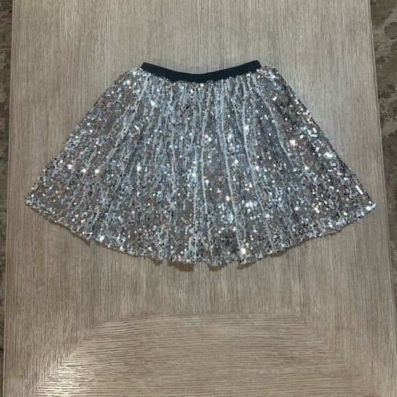 None Other - Sparkling Silver Sequin Kids Skirt